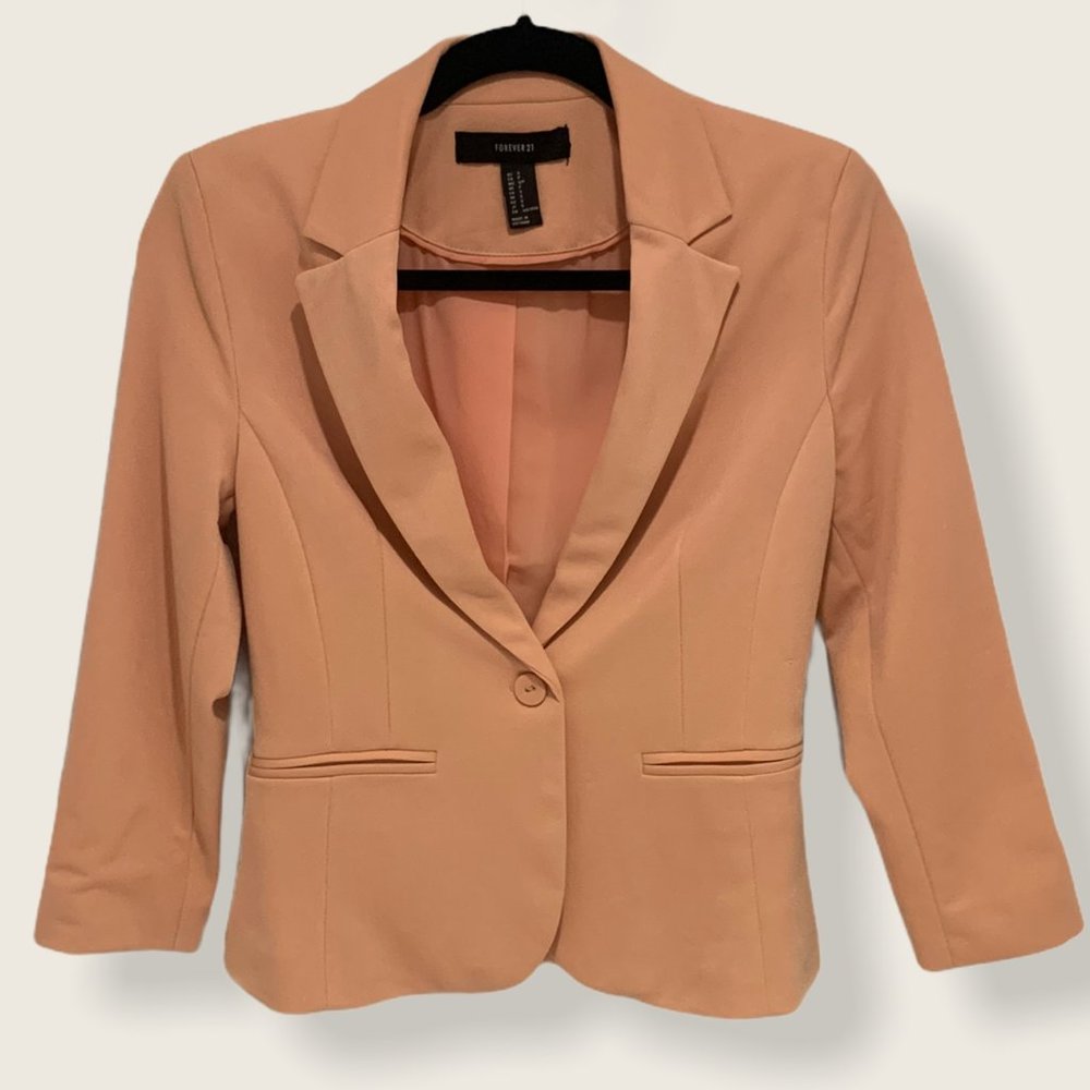 Forever 21 Single Button 3/4 Sleeve Cropped Blazer